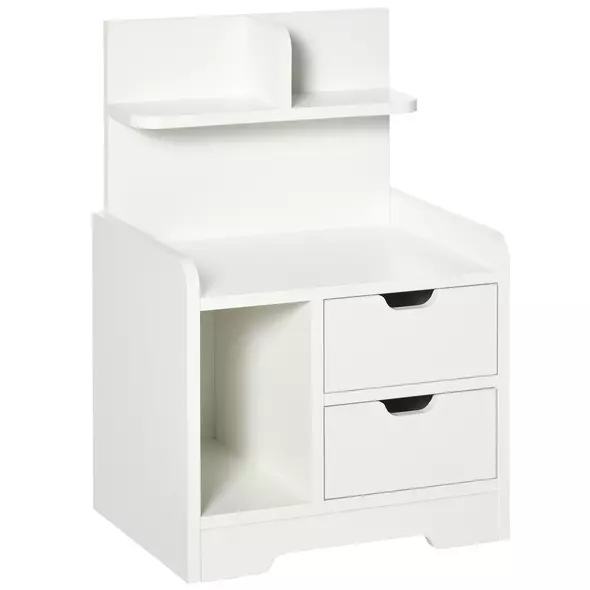 HOMCOM Bedside Table, Small Bedside Cabinet with 2 Drawers and Storage Shelves, Modern Nightstand for Bedroom, White - 1