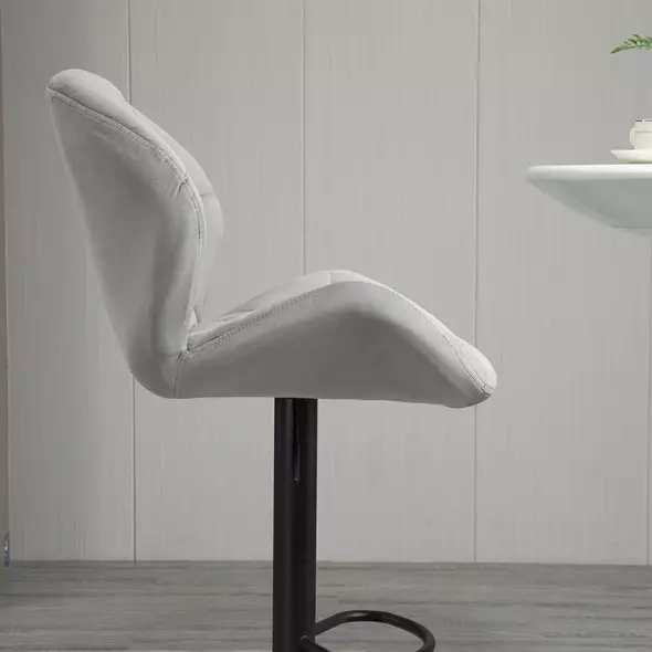 HOMCOM Adjustable Bar Stools Set of 2, Armless Upholstered Swivel Counter Chairs, Barstools with Back, Footrest, Light Grey - 7