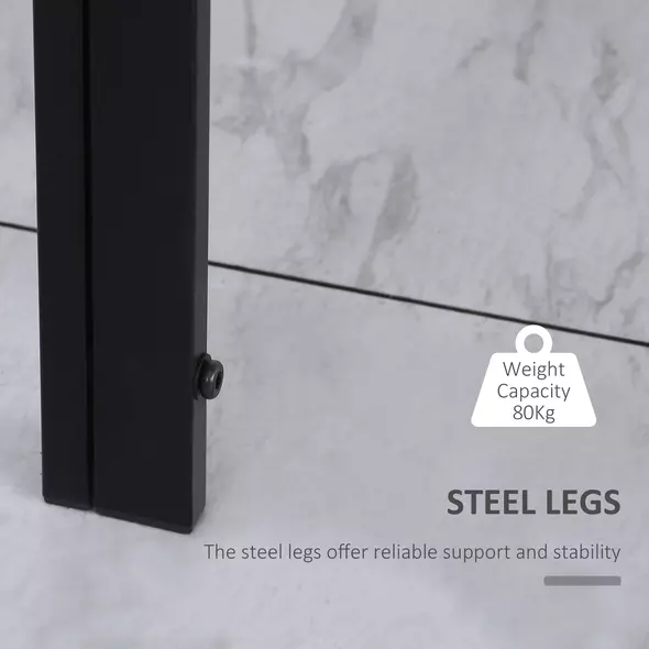 HOMCOM 120cm Dining Table, Rectangle 4 Seater Kitchen Table with Tempered Glass Top and Metal Legs for Dining Room, Living Room (Chairs Not Included), Black - 5