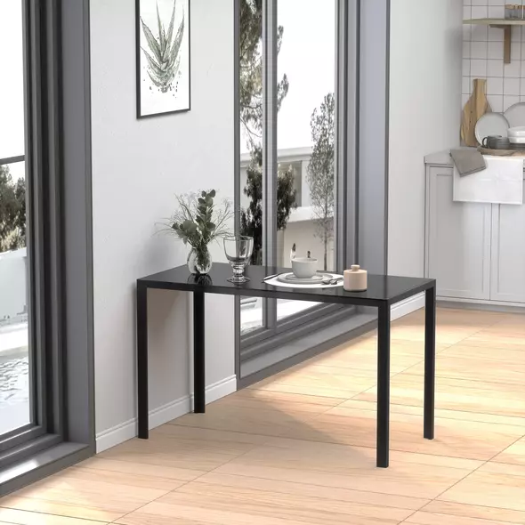 HOMCOM 120cm Dining Table, Rectangle 4 Seater Kitchen Table with Tempered Glass Top and Metal Legs for Dining Room, Living Room (Chairs Not Included), Black - 2