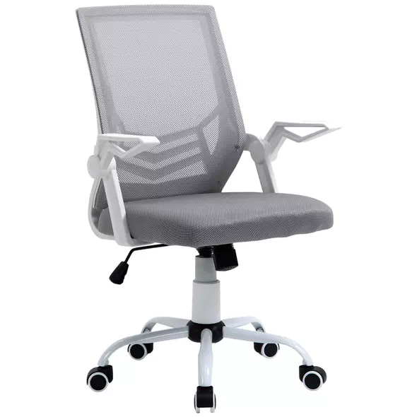 Vinsetto Office Chair with Flip-up Armrest, Mid Back Desk Chair with Mesh Back, Lumbar Support, Adjustable Height, Swivel Wheels for Home, Grey - 1