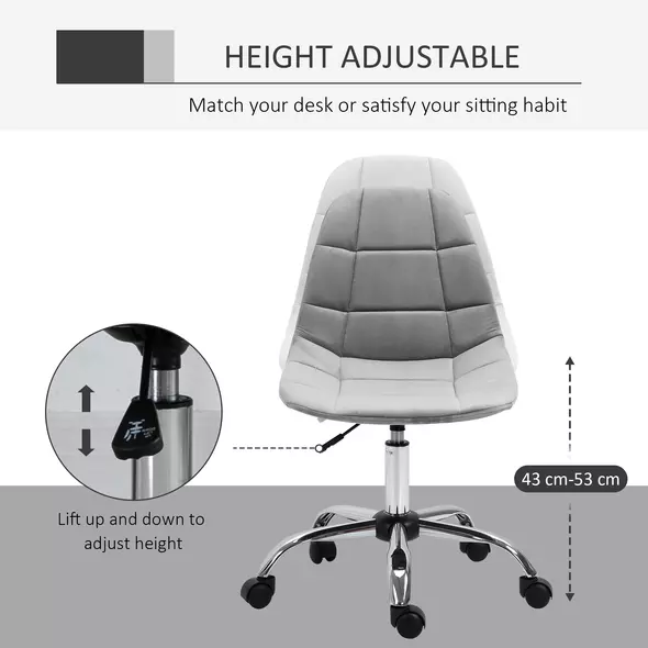 Vinsetto Ergonomic Office Chair with Adjustable Height and Wheels Velvet Executive Chair Armless for Home Study Bedroom Grey - 5