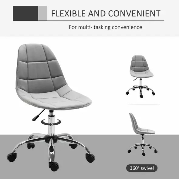 Vinsetto Ergonomic Office Chair with Adjustable Height and Wheels Velvet Executive Chair Armless for Home Study Bedroom Grey - 4