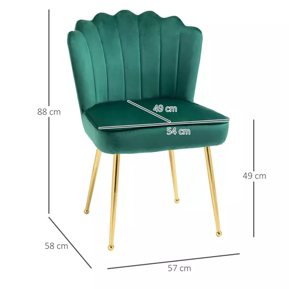 HOMCOM Velvet-Feel Shell Accent Chair - Green - 3