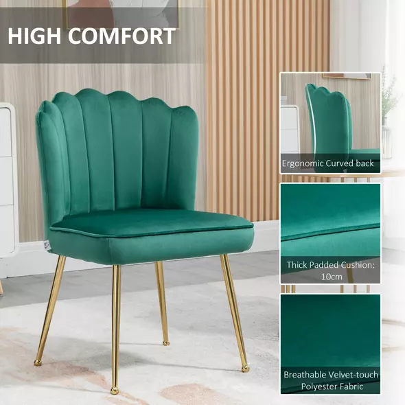 HOMCOM Velvet-Feel Shell Accent Chair - Green - 6