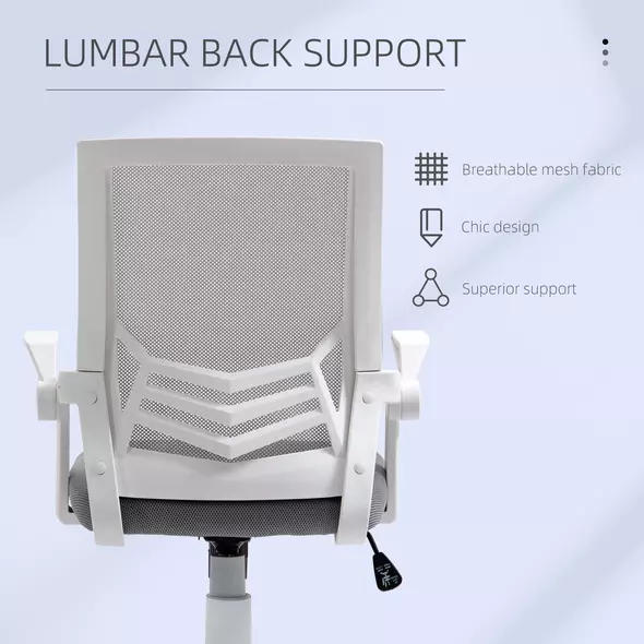 Vinsetto Office Chair with Flip-up Armrest, Mid Back Desk Chair with Mesh Back, Lumbar Support, Adjustable Height, Swivel Wheels for Home, Grey - 6