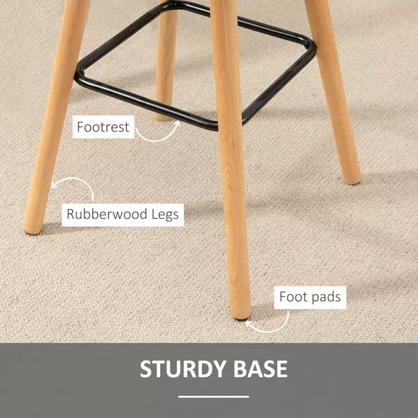 HOMCOM Breakfast Bar Stool Set of 2 Armless Button-Tufted Counter Height Bar Chairs with Wood Legs & Footrest, Grey - 6