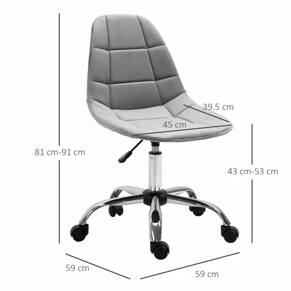 Vinsetto Ergonomic Office Chair with Adjustable Height and Wheels Velvet Executive Chair Armless for Home Study Bedroom Grey - 3
