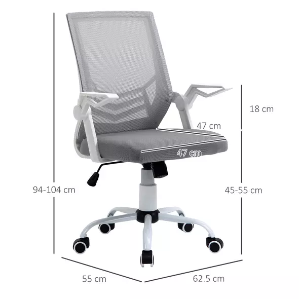 Vinsetto Office Chair with Flip-up Armrest, Mid Back Desk Chair with Mesh Back, Lumbar Support, Adjustable Height, Swivel Wheels for Home, Grey - 3