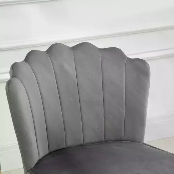 HOMCOM Velvet-Feel Shell Accent Chair - Grey - 7