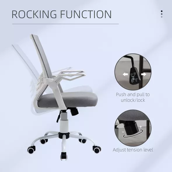 Vinsetto Office Chair with Flip-up Armrest, Mid Back Desk Chair with Mesh Back, Lumbar Support, Adjustable Height, Swivel Wheels for Home, Grey - 5