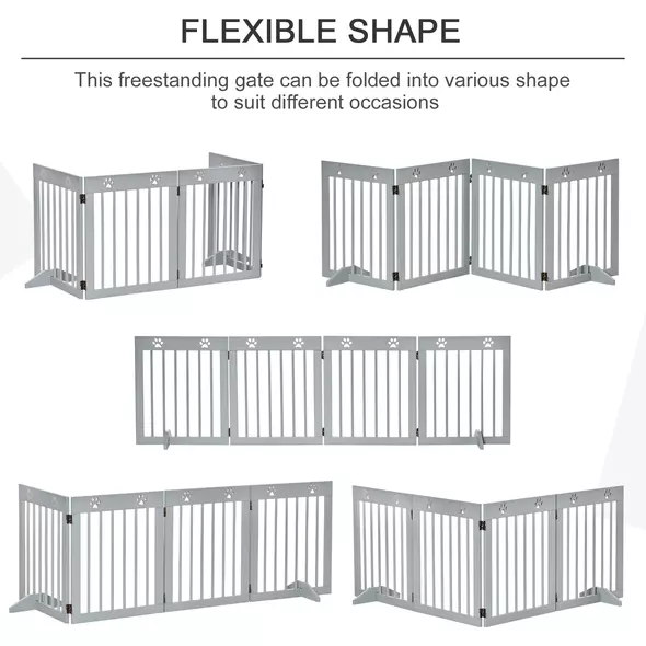 PawHut Freestanding Pet Gate 4 Panel Folding Wooden Dog Barrier w/ Support Feet - 5