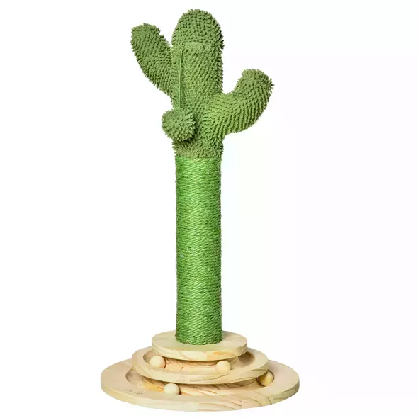 PawHut Cat Tree Cactus Sisal Scratching Post for Indoor Cats Play Tower Kitten Furniture with Hanging Ball Interactive Fun Roller Exerciser 32 x 32 x 60cm - 2