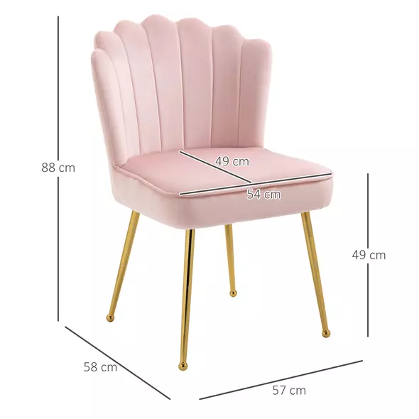 HOMCOM Velvet-Feel Shell Accent Chair - Pink - 3