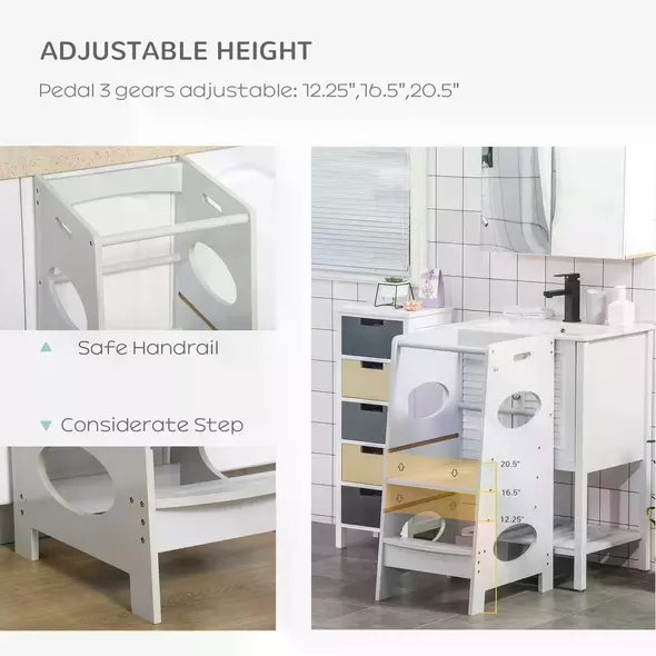 HOMCOM Kids Step Stool Toddler Kitchen Stool Tower with Adjustable Standing Platform, Grey - 4