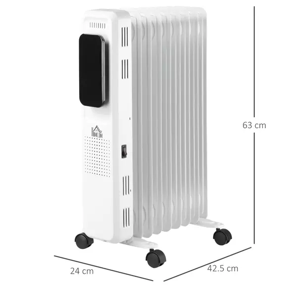 HOMCOM 2000W Oil Filled Radiator, 9 Fin Portable Electric Heater with LED Display, 24H Timer, 3 Heat Settings, Adjustable Thermostat, Safety Cut off, Remote Control, White - 3