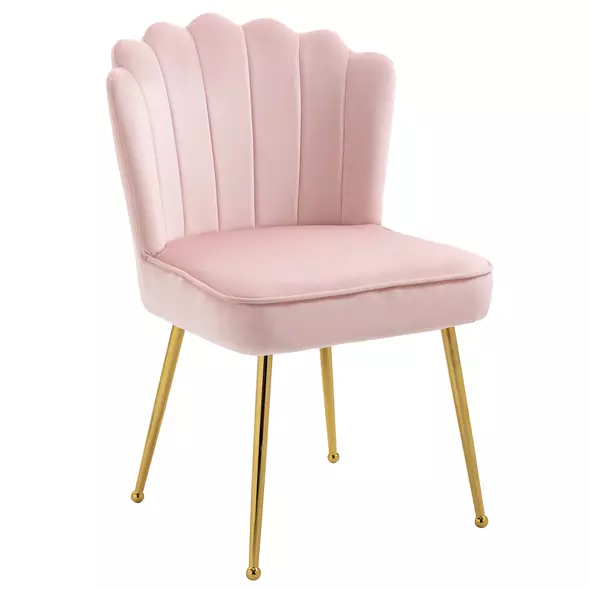 HOMCOM Velvet-Feel Shell Accent Chair - Pink - 1
