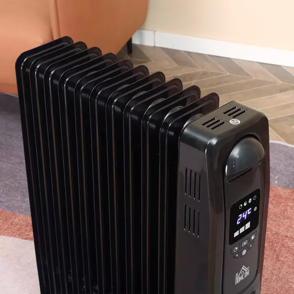 HOMCOM 2000W Digital Oil Filled Radiator, 9 Fin, Portable Electric Heater with LED Display, 24-Hour Timer, 3 Heat Settings, Safety Cut-Off and Remote Control, Black - 9