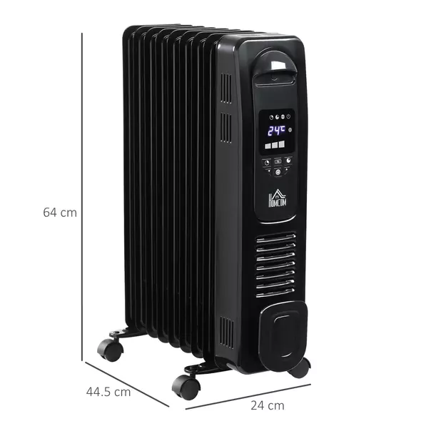 HOMCOM 2000W Digital Oil Filled Radiator, 9 Fin, Portable Electric Heater with LED Display, 24-Hour Timer, 3 Heat Settings, Safety Cut-Off and Remote Control, Black - 3