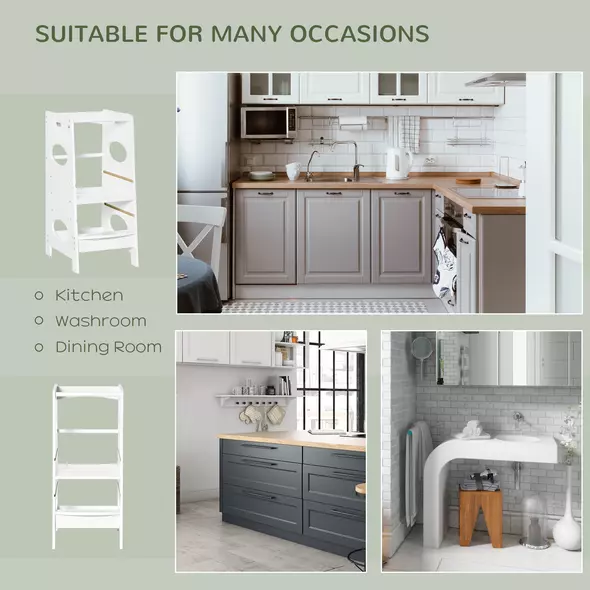 HOMCOM Toddler Step Stool Kids Adjustable Standing Tower with Safety Rail for Kitchen Counter White - 7