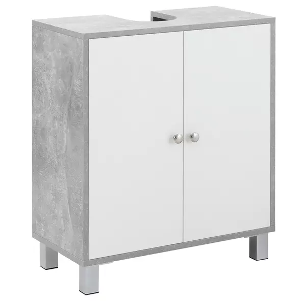kleankin Under Sink Cabinet, Bathroom Vanity Unit, Storage Cupboard with Adjustable Shelves, White and Grey - 1