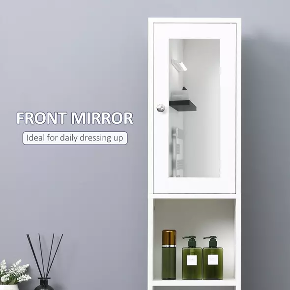 kleankin Tall Bathroom Storage Cabinet with Mirror, Freestanding Floor Cabinet Tallboy Unit with Adjustable Shelves, White - 6