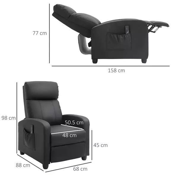 HOMCOM Massage Recliner Armchair with 150° Recline, Faux Leather, Side Pocket, Black - 3