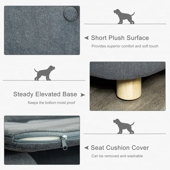 PawHut Dog Sofa Bed Pet Chair Couch with Water Resistant Fabric, Kitten Lounge with Soft Cushion, Wooden Frame for Mini Size Dogs - Grey - 5
