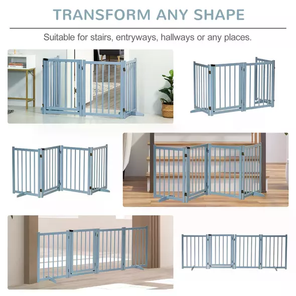 PawHut Pet Gate Wooden Foldable Dog Safety Barrier w/ 4 Panels for Small and Medium Dogs Blue - 4