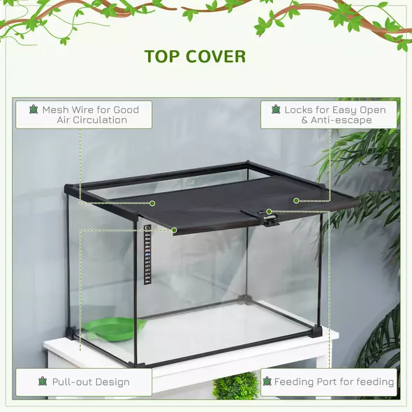 PawHut Glass Reptile Terrarium Insect Breeding Tank Vivarium Habitats with Thermometer for Lizards, Horned Frogs, Snakes, Spiders - Large 50 x 30 x 35cm - 5