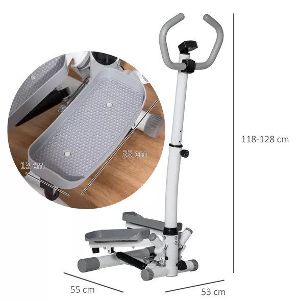 HOMCOM Adjustable Twist Stepper Aerobic Ab Exercise Fitness Workout Machine w/ LCD Screen, Height Adjust Handlebars for Home Gym, White and Grey - 3