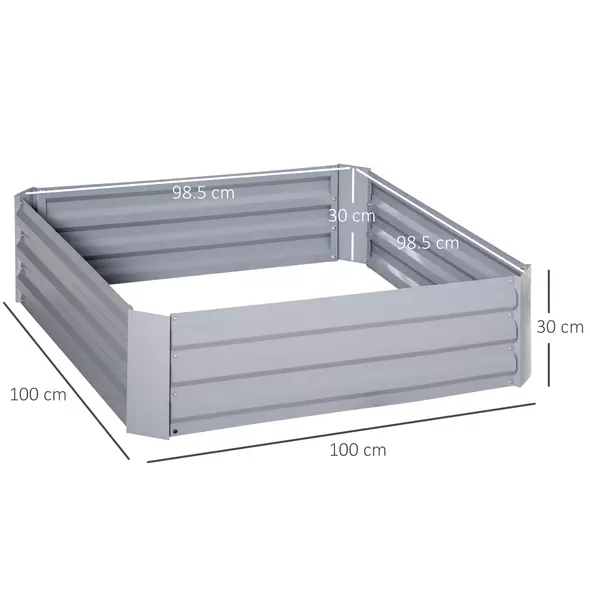 Outsunny Set of 2 291L Raised Garden Bed, Elevated Galvanised Planter Box for Flowers, Herbs, 100x100x30cm, Grey - 3