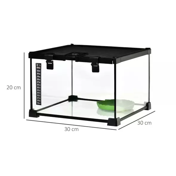PawHut Glass Reptile Terrarium Insect Breeding Tank Vivarium Habitats with Thermometer for Lizards, Horned Frogs, Snakes, Spiders - Small 30 x 30 x 20cm - 3