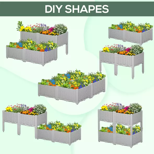 Outsunny Set of 4 26L Garden Raised Bed Elevated Patio Flower Plant Planter Box PP Vegetables Planting Container, Grey - 5
