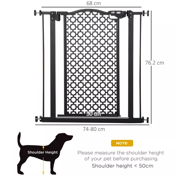 PawHut 74-80 cm Pressure Fit Safety Gate for Doorways and Staircases, Dog Gate, Pet Barrier for Hallways with Auto Close, Double Locking - 3