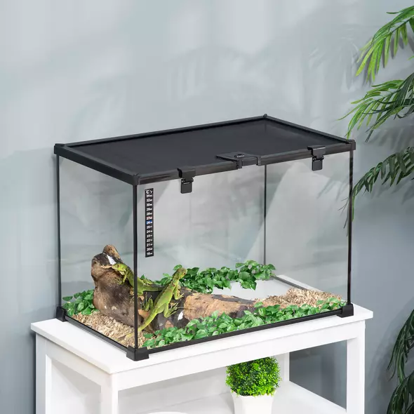 PawHut Glass Reptile Terrarium Insect Breeding Tank Vivarium Habitats with Thermometer for Lizards, Horned Frogs, Snakes, Spiders - Large 50 x 30 x 35cm - 2