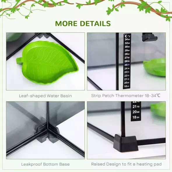 PawHut Glass Reptile Terrarium Insect Breeding Tank Vivarium Habitats with Thermometer for Lizards, Horned Frogs, Snakes, Spiders - Small 30 x 30 x 20cm - 7