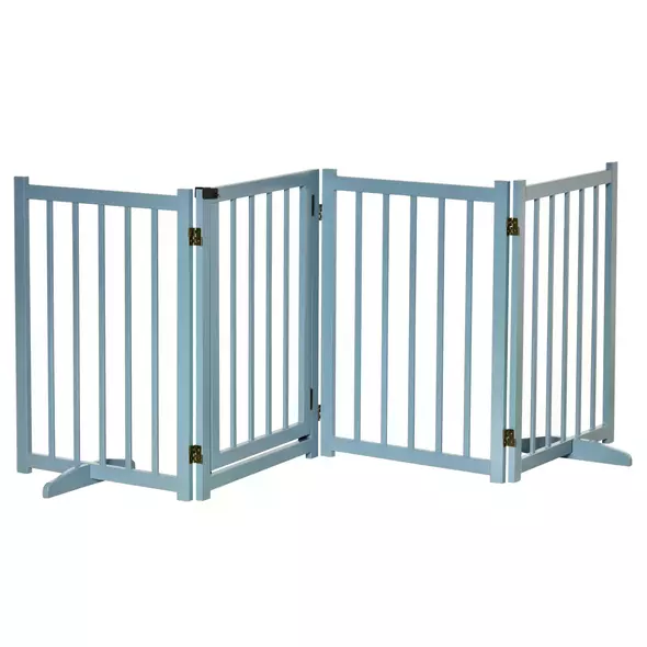 PawHut Pet Gate Wooden Foldable Dog Safety Barrier w/ 4 Panels for Small and Medium Dogs Blue - 1