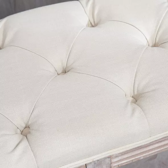 HOMCOM 2-Tier Bed End Bench, Vintage Stool, Wooden Window Seat with Storage Shelf, Button Tufted Upholstered Footstool for Living Room, Bedroom, Entryway, Cream White - 8