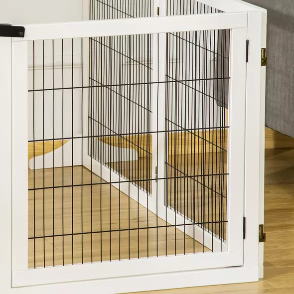 PawHut Wooden Pet Gate, Freestanding Dog Safety Barrier, w/ 2 Support Feet, White - 9