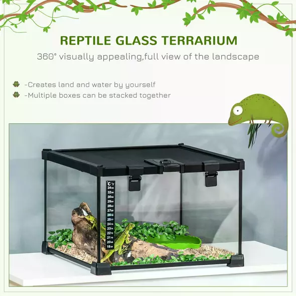 PawHut Glass Reptile Terrarium Insect Breeding Tank Vivarium Habitats with Thermometer for Lizards, Horned Frogs, Snakes, Spiders - Small 30 x 30 x 20cm - 4