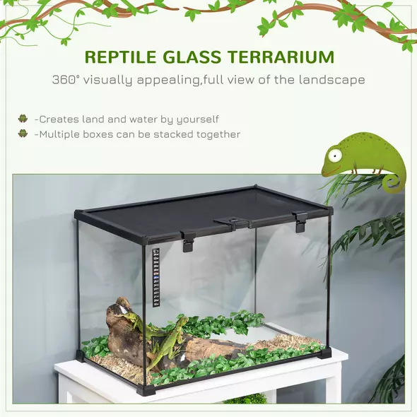 PawHut Glass Reptile Terrarium Insect Breeding Tank Vivarium Habitats with Thermometer for Lizards, Horned Frogs, Snakes, Spiders - Large 50 x 30 x 35cm - 4