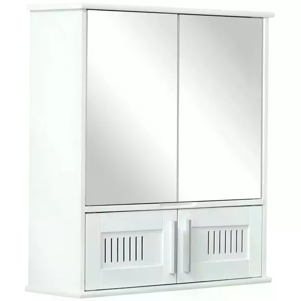 kleankin Bathroom Mirror Cabinet, Wall Mounted Storage Cupboard with Double Doors and Adjustable Shelf, Bathroom Organizer, White - 1