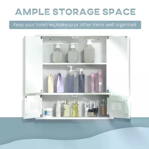 kleankin Bathroom Mirror Cabinet, Wall Mounted Storage Cupboard with Double Doors and Adjustable Shelf, Bathroom Organizer, White - 5