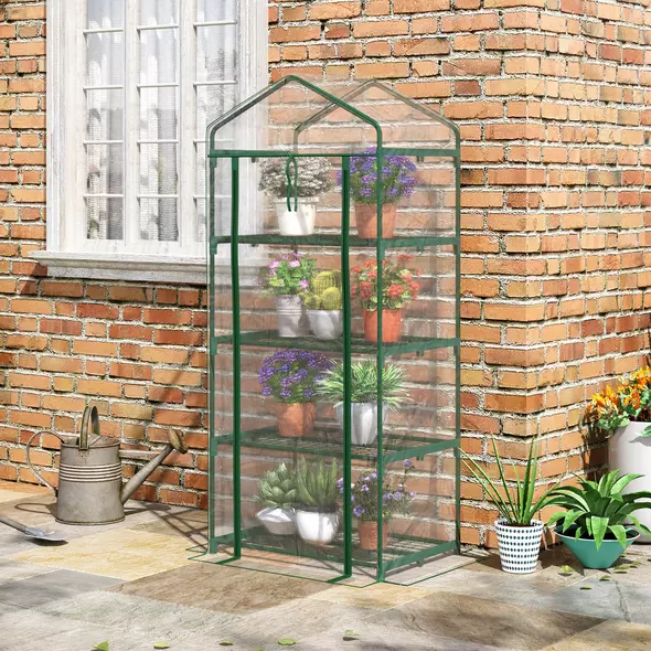 Outsunny 4 Tiers Mini Portable Greenhouse Compact Plant Grow Shed Metal Frame Transparent Clear Cover 160H x 70L x 50Wcm - 2