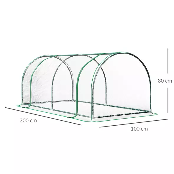 Outsunny Tunnel Greenhouse Green Grow House for Garden Outdoor, Steel Frame, PVC Cover, Transparent, 200 x 100 x 80cm - 3