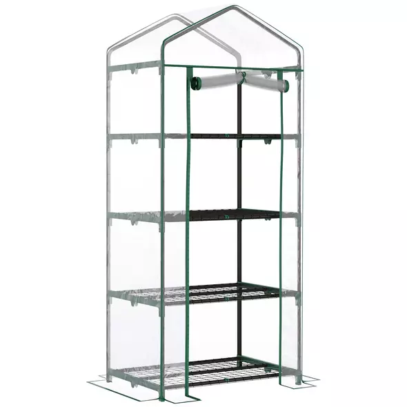 Outsunny 4 Tiers Mini Portable Greenhouse Compact Plant Grow Shed Metal Frame Transparent Clear Cover 160H x 70L x 50Wcm - 1