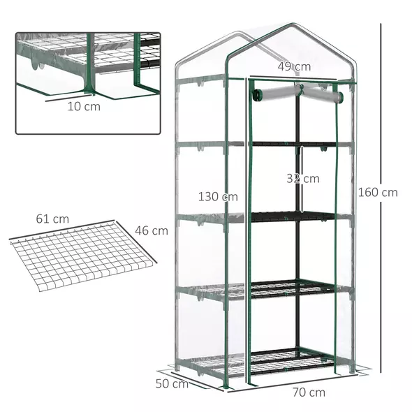 Outsunny 4 Tiers Mini Portable Greenhouse Compact Plant Grow Shed Metal Frame Transparent Clear Cover 160H x 70L x 50Wcm - 3
