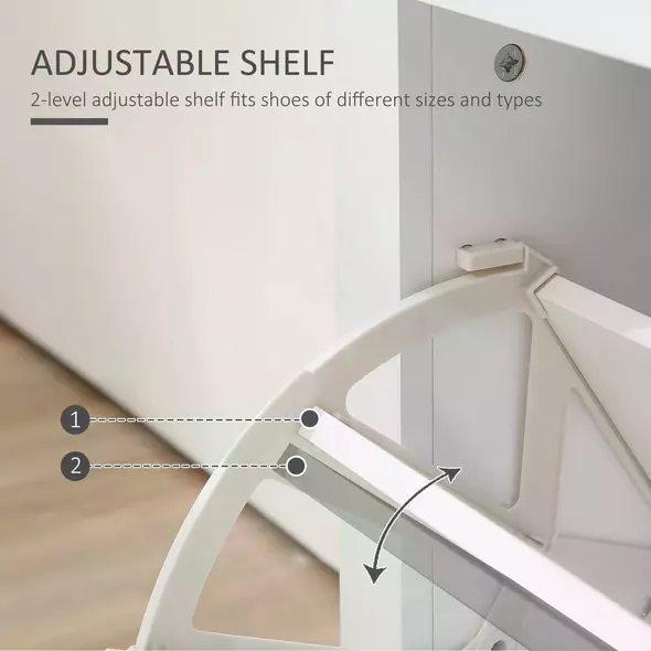 HOMCOM 2 Drawer Shoe Cabinet Modern Narrow Shoe Cupboard Hallway Wooden Storage Organiser with Flip Doors Adjustable Shelf for 6-12 Pairs, White - 5