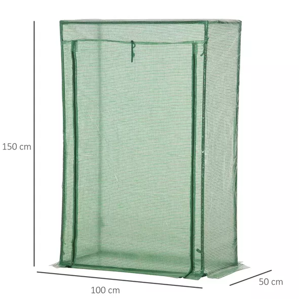 Outsunny 100 x 50 x 150cm Tomato Greenhouse Steel Frame PE Cover with Roll-up Door Outdoor for Backyard, Balcony, Garden, Green - 3